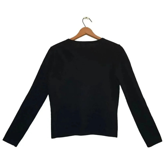 Kate Hill Cardigan Sweater Womens Petite PXS Black Embroidery VNeck Button Front - Picture 2 of 7